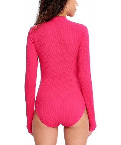 Women's One Piece Swimsuits Cutout High Cut Bathing Suit Long Sleeve Swimwear Rash Guard for Women Pink $13.62 Swimsuits