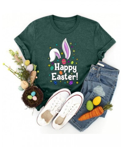 Happy Easter Shirt for Women Cute Bunny Graphic T-Shirt 2024 Summer Casual Short Sleeve Tee Tops Easter Egg Holiday Shirts C ...