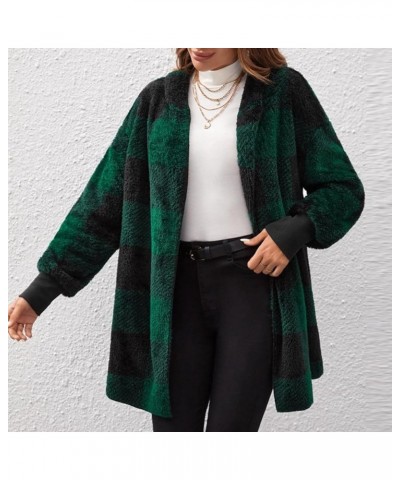 Fleece Plaid Shackets Jacket for Women 2023 Flannel Corduroy Fall Winter Coats with Pocket Plus Size Buffalo Shirt B-green $1...