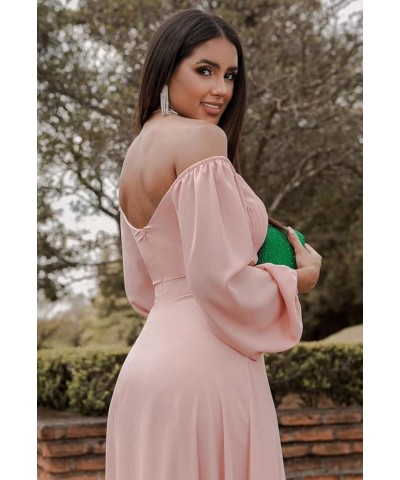 Long Sleeve Bridesmaid Dress for Women 2024 Off The Shoulder Chiffon Formal Party Evening Prom Dress with Slit Rust $24.20 Dr...