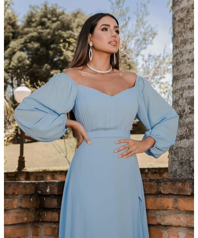 Long Sleeve Bridesmaid Dress for Women 2024 Off The Shoulder Chiffon Formal Party Evening Prom Dress with Slit Rust $24.20 Dr...