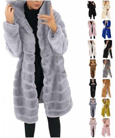 Womens Long Faux Fur Mink Coat Hooded Parka Overcoat Sherpa Jacket Fuzzy Fleece Teddy Coat Long Outerwear Winter 01 Gray - Wo...