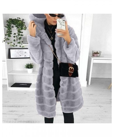 Womens Long Faux Fur Mink Coat Hooded Parka Overcoat Sherpa Jacket Fuzzy Fleece Teddy Coat Long Outerwear Winter 01 Gray - Wo...