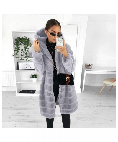 Womens Long Faux Fur Mink Coat Hooded Parka Overcoat Sherpa Jacket Fuzzy Fleece Teddy Coat Long Outerwear Winter 01 Gray - Wo...