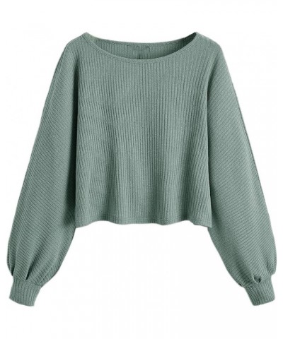 Women's Casual Solid Ribbed Knit Raglan Long Sleeve Crop Top T Shirt Light Green $16.52 T-Shirts