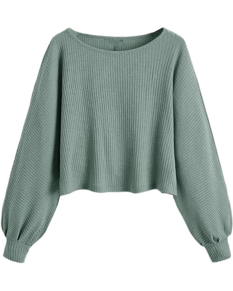 Women's Casual Solid Ribbed Knit Raglan Long Sleeve Crop Top T Shirt Light Green $16.52 T-Shirts