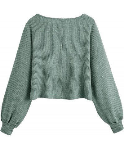 Women's Casual Solid Ribbed Knit Raglan Long Sleeve Crop Top T Shirt Light Green $16.52 T-Shirts