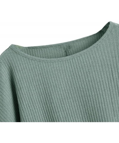 Women's Casual Solid Ribbed Knit Raglan Long Sleeve Crop Top T Shirt Light Green $16.52 T-Shirts