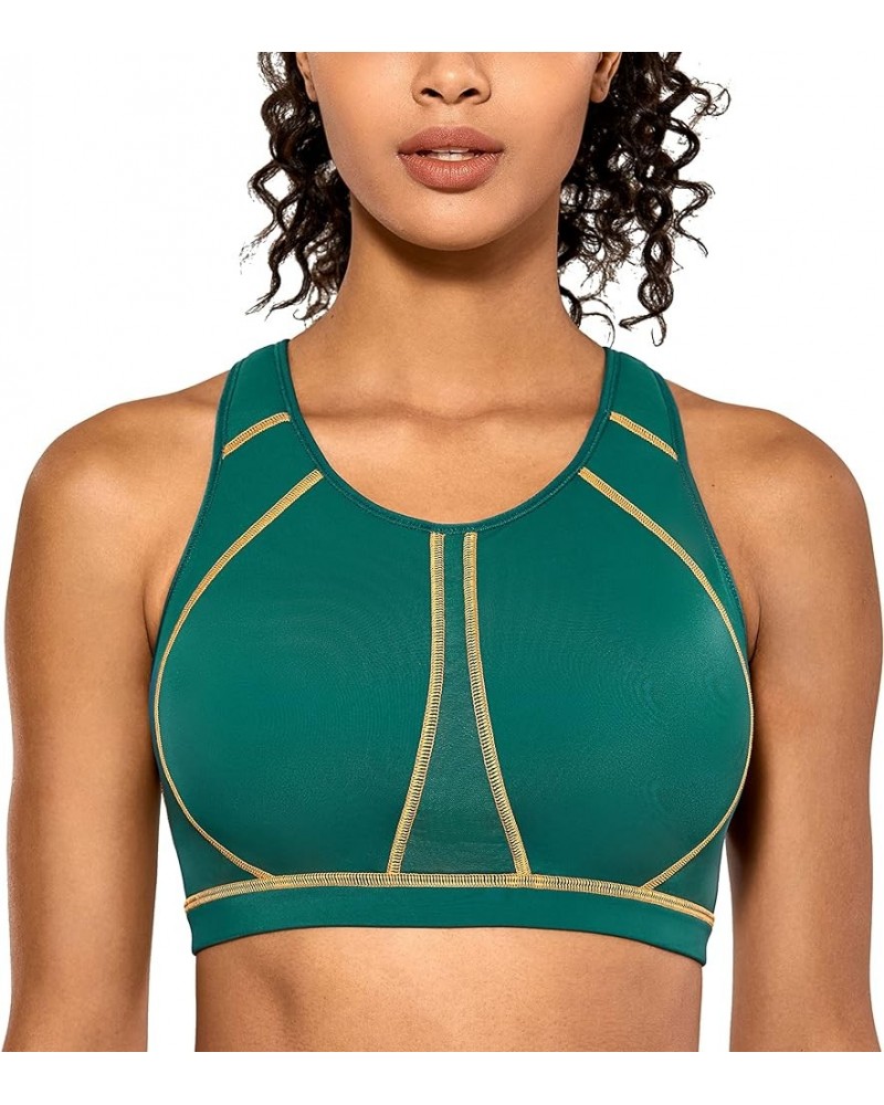 High Neck Plus Size Sports Bras for Women High Support Racerback Full Coverage Padded Wireless Bra Milky Green $19.60 Lingerie