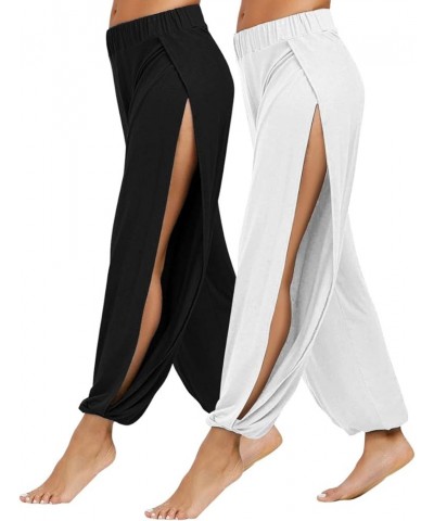 Women's Yoga Harem Pants Side Slit Joggers Active Workout Sweatpants Beach Cover-up Pants 03: Black/White $8.52 Pants