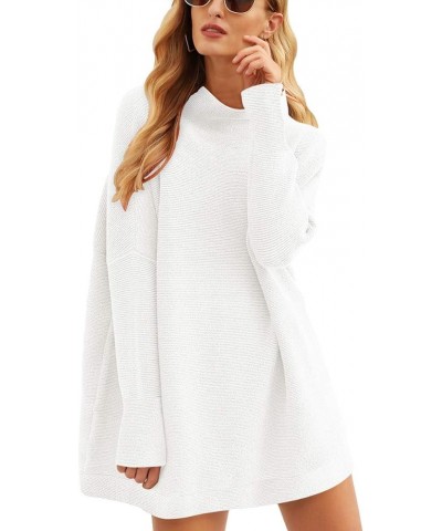 Women's Long Sleeve Mock Neck Sweater Loose Fitting Knit Pullover Tops Slouchy Tunic 01-white $18.49 Sweaters