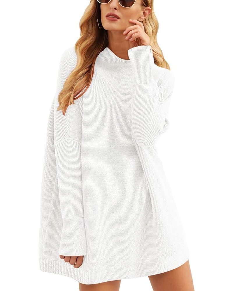 Women's Long Sleeve Mock Neck Sweater Loose Fitting Knit Pullover Tops Slouchy Tunic 01-white $18.49 Sweaters