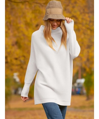 Women's Long Sleeve Mock Neck Sweater Loose Fitting Knit Pullover Tops Slouchy Tunic 01-white $18.49 Sweaters