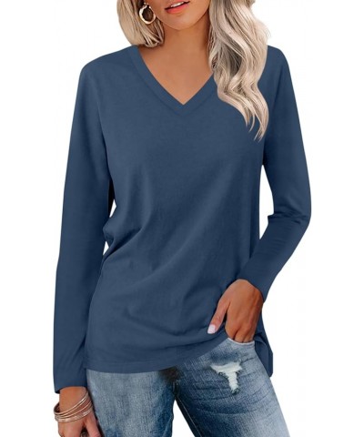 Women's Long Sleeve Color Block Tunics Tops V Neck Casual Cute Shirts Fall Loose Fit Blouses Tees C-c-navy $16.19 Tops