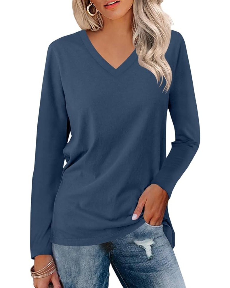 Women's Long Sleeve Color Block Tunics Tops V Neck Casual Cute Shirts Fall Loose Fit Blouses Tees C-c-navy $16.19 Tops