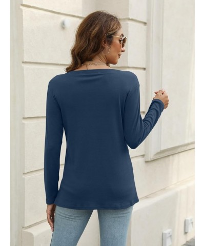 Women's Long Sleeve Color Block Tunics Tops V Neck Casual Cute Shirts Fall Loose Fit Blouses Tees C-c-navy $16.19 Tops