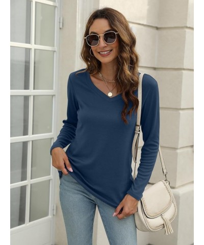 Women's Long Sleeve Color Block Tunics Tops V Neck Casual Cute Shirts Fall Loose Fit Blouses Tees C-c-navy $16.19 Tops