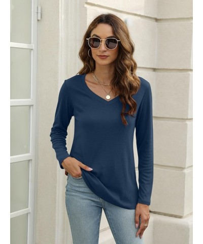 Women's Long Sleeve Color Block Tunics Tops V Neck Casual Cute Shirts Fall Loose Fit Blouses Tees C-c-navy $16.19 Tops