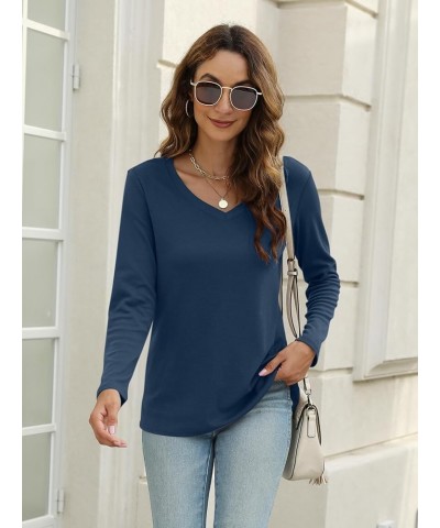 Women's Long Sleeve Color Block Tunics Tops V Neck Casual Cute Shirts Fall Loose Fit Blouses Tees C-c-navy $16.19 Tops