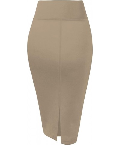 Womens Pencil Skirt Premium Nylon Ponte Stretch Office Made in The USA Below Knee Khaki $12.50 Skirts