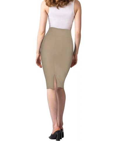 Womens Pencil Skirt Premium Nylon Ponte Stretch Office Made in The USA Below Knee Khaki $12.50 Skirts