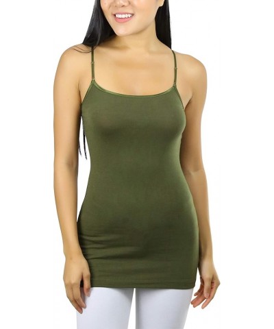 Women's Long Tank Top w/Adjustable Spaghetti Straps Olive $9.41 Tanks