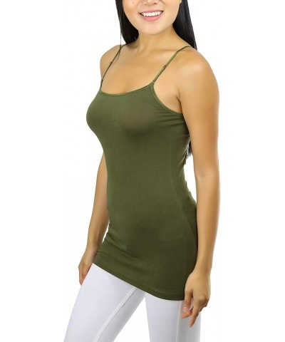 Women's Long Tank Top w/Adjustable Spaghetti Straps Olive $9.41 Tanks