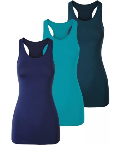 Women's Racerback Tank Top Long Camisole Sleeveless Yoga Shirts Workout Tops 3 Pack Navy/Aqua/Teal $26.99 Activewear