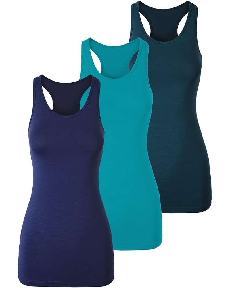 Women's Racerback Tank Top Long Camisole Sleeveless Yoga Shirts Workout Tops 3 Pack Navy/Aqua/Teal $26.99 Activewear