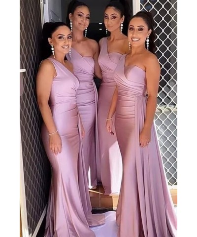 Women's One Shoulder Mermaid Bridesmaid Dresses Satin Prom Dresses Long Formal Evening Gowns with Tail XY030 Burgundy $35.64 ...