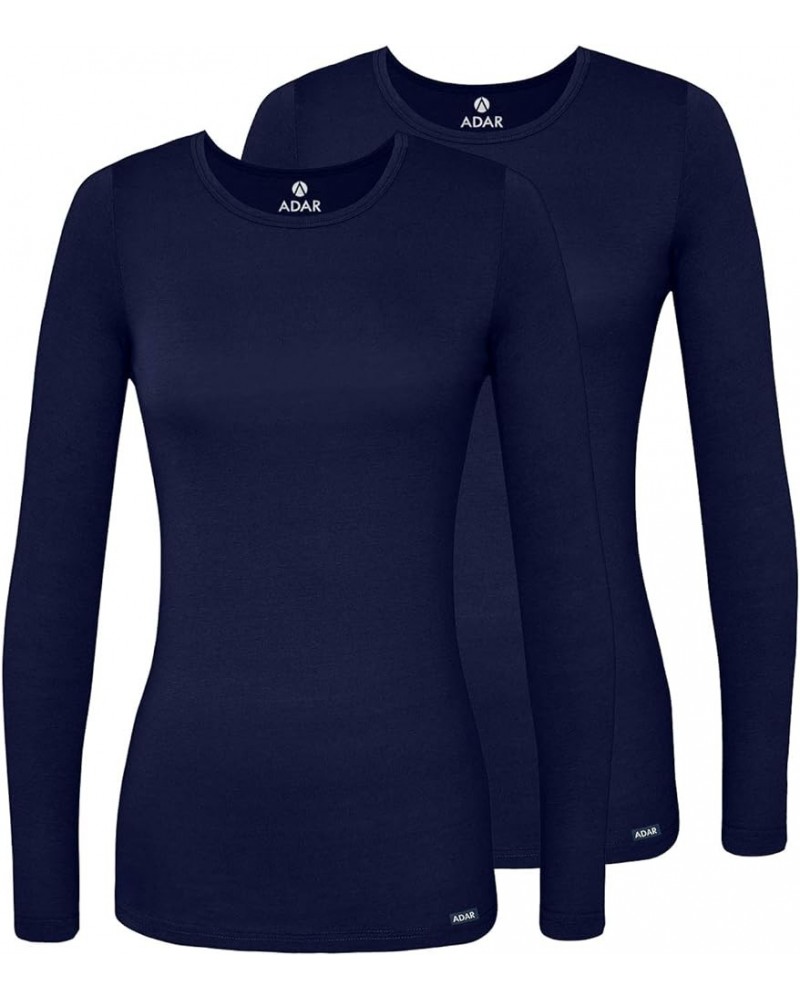 Adar Underscrubs for Women 2 Pack - Long Sleeve Underscrub Comfort Tee Navy $13.81 Tops