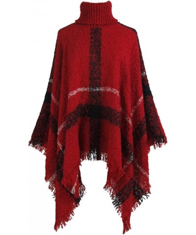 Women's Turtleneck Poncho Sweater Knit Cape Pullover Shawl Wrap Dress Ponchos Tassels C-red $15.36 Sweaters