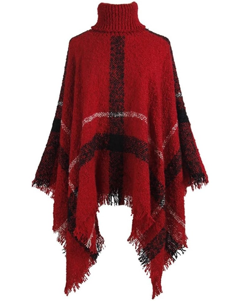 Women's Turtleneck Poncho Sweater Knit Cape Pullover Shawl Wrap Dress Ponchos Tassels C-red $15.36 Sweaters