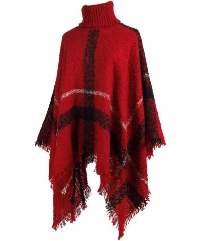 Women's Turtleneck Poncho Sweater Knit Cape Pullover Shawl Wrap Dress Ponchos Tassels C-red $15.36 Sweaters