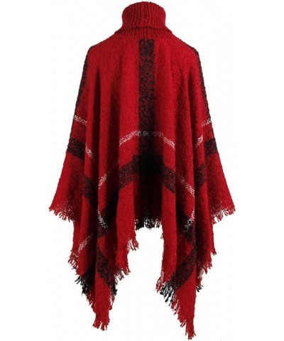 Women's Turtleneck Poncho Sweater Knit Cape Pullover Shawl Wrap Dress Ponchos Tassels C-red $15.36 Sweaters