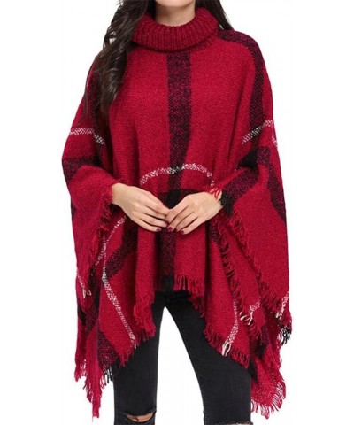 Women's Turtleneck Poncho Sweater Knit Cape Pullover Shawl Wrap Dress Ponchos Tassels C-red $15.36 Sweaters