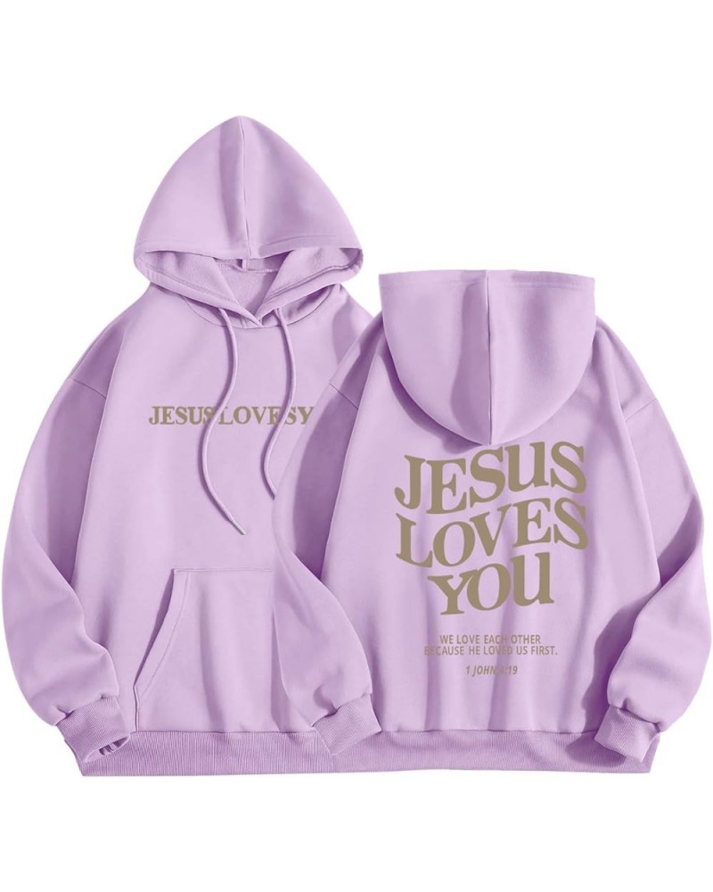 Christian Sweatshirt Women Jesus Loves You Long Sleev Letter Print Pullover Tops Vintage Lightweight Sports Hooded Sweatshirt...