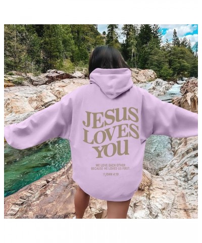 Christian Sweatshirt Women Jesus Loves You Long Sleev Letter Print Pullover Tops Vintage Lightweight Sports Hooded Sweatshirt...