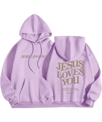 Christian Sweatshirt Women Jesus Loves You Long Sleev Letter Print Pullover Tops Vintage Lightweight Sports Hooded Sweatshirt...