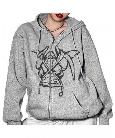 Women Grunge Skeleton Graphic Hooded Sweatshirt Halloween Full Zip Up Hoodie Jacket Coat With Pockets F Grey $14.03 Hoodies &...