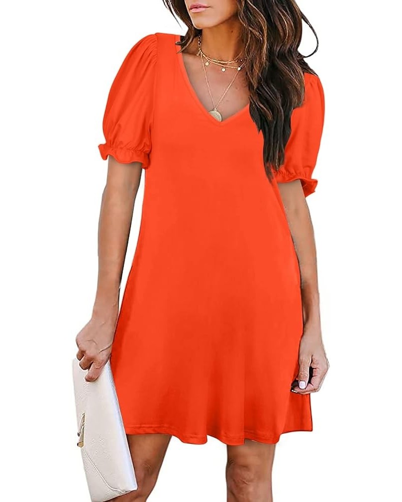 Women's Casual Dresses Short Sleeve V-Neck Dress with Pockets 2e-orange $14.59 Dresses