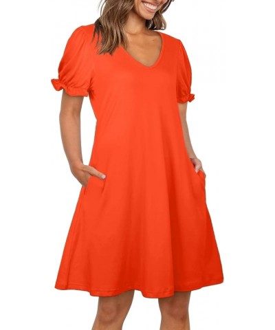 Women's Casual Dresses Short Sleeve V-Neck Dress with Pockets 2e-orange $14.59 Dresses