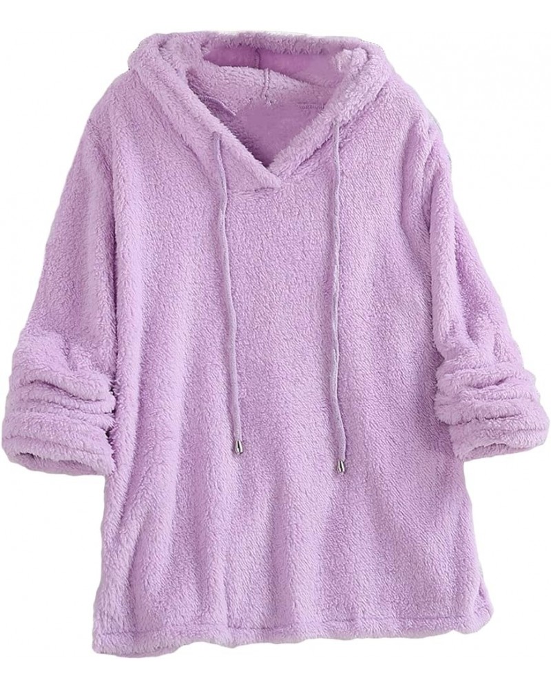 Women's Sweatshirt Sherpa Fleece Hoodie Oversized Pullover Fuzzy Pajama Tops Purple $12.19 Hoodies & Sweatshirts