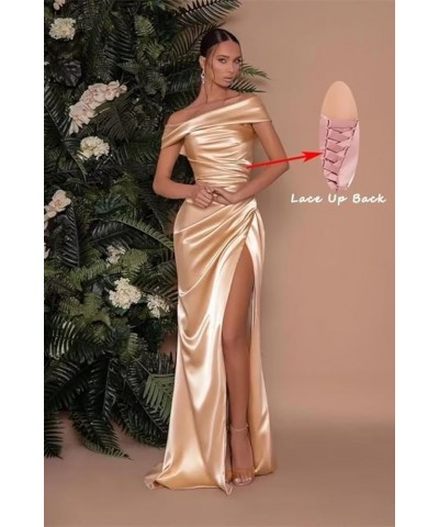 2023 Women's Off The Shoulder Mermaid Prom Dresses with Slit Long Ruched Satin Bridesmaid Wedding Guests Dresses. Burgundy $3...