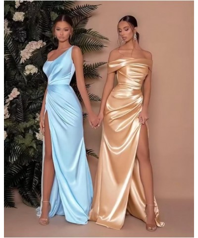 2023 Women's Off The Shoulder Mermaid Prom Dresses with Slit Long Ruched Satin Bridesmaid Wedding Guests Dresses. Burgundy $3...