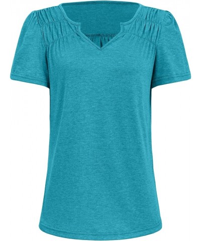 Women's V Neck Short Sleeve T Shirts Workout Loose Lightweight Flowy Summer Pleated Basic Tee Shirts Blue&green $14.74 T-Shirts