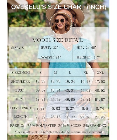 Women's V Neck Short Sleeve T Shirts Workout Loose Lightweight Flowy Summer Pleated Basic Tee Shirts Blue&green $14.74 T-Shirts