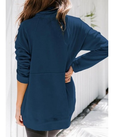 Women's Casual Long Sleeve Half Zip Sweatshirt Lapel Drawstring Oversized Pullover Tops with Pockets（S-2XL 14 Navy Blue $23.7...