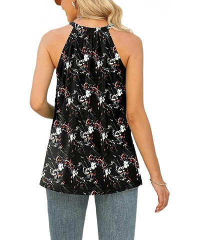 Women's Summer Camisole Loose Ruffled Square Neck Sleeveless top Curved Bottom Flowing Yd9901-black Flower $11.19 Tanks