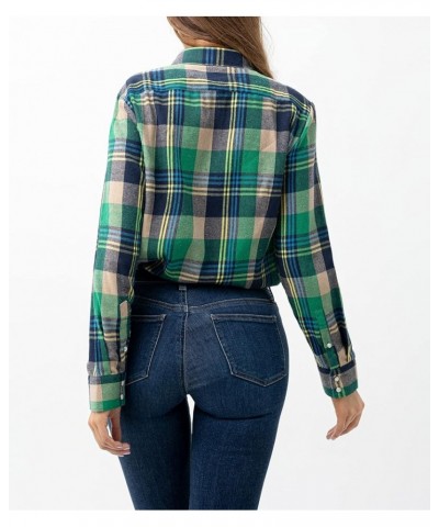 Snap Buttons Flannel Shirts for Women Long Sleeve Shirts for Women Plaid Women Shirts Green Yellow Wfl022 $13.43 Blouses